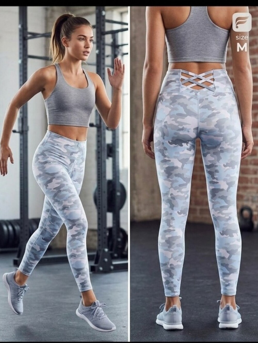 Fabletics NWT Powerhold High Waisted  7/8 Leggings Gray/Pink Camo Sz M MSRP$79